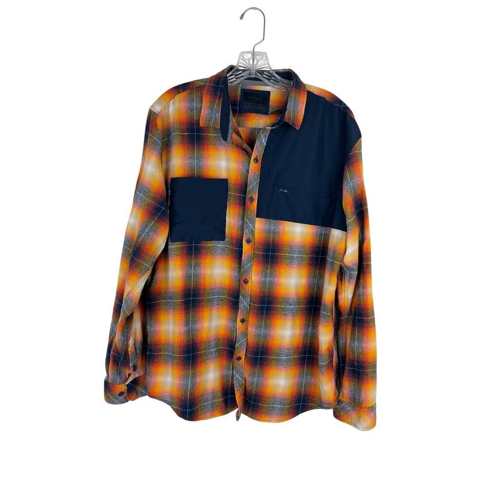 Nomad‎ Mens Button Front Flannel Shirt Size XL Ripstop Block Plaid Gorpcore